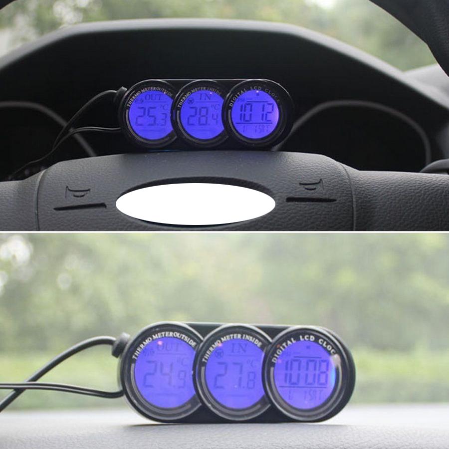 Car In/Outdoor Thermometer & Clock Digital LCD Display Orange/Blue LED Backlight