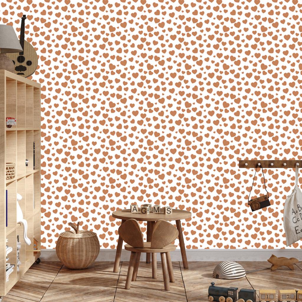 Heart Wallpaper White, Cream, Orange and Peach 50x1000