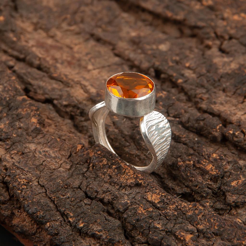 Цитрин Драгоценный камень Ручная работа 925 Стерлинговое серебро Ювелирные изделия Модное кольцо для подарка RR-1-7