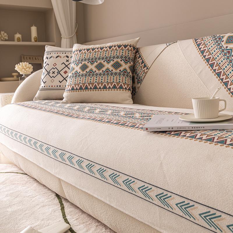 Хлопковая и льняная подушка для дивана Four Seasons, универсальная богемная этническая ткань в стиле Ins, чехол для полотенец на спинку, нескользящий чехол для дивана, полотенце