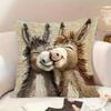 Cute Cartoon Donkey Kiss Pillow Cover with Zipper Closure In Soft Beige