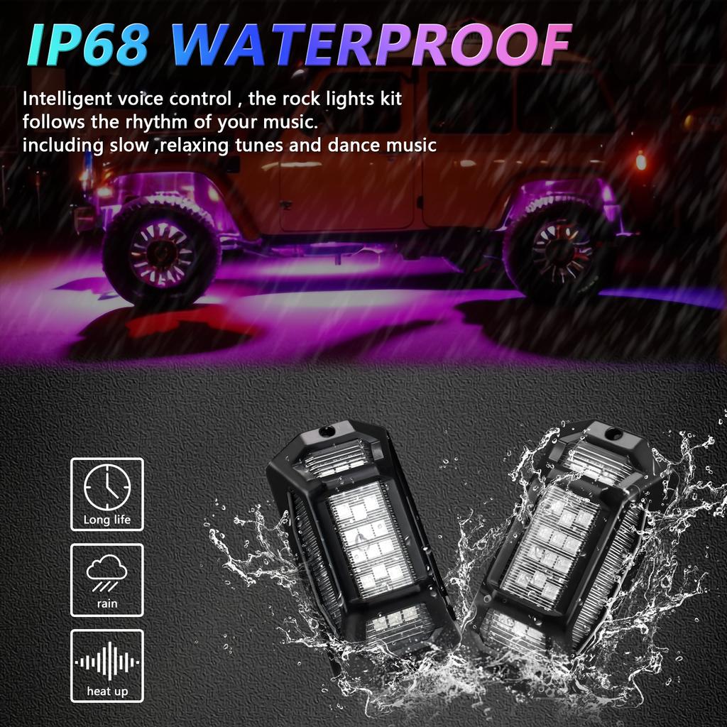 G6 6 In 1 LED Car Underglow Lights RGB Rock Lights Music Sync Atmosphere Lamp for Off Road Vehicles