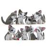 9Pcs/Set Cartoon Grey Sweet Cat Action Toy Figures 2-3CM