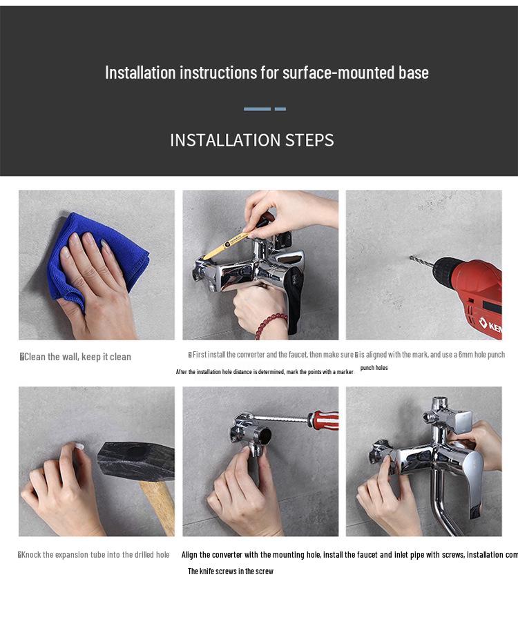 Black Shower Faucet Kit with Adjustable Shower Head and Curved Eccentric Converter