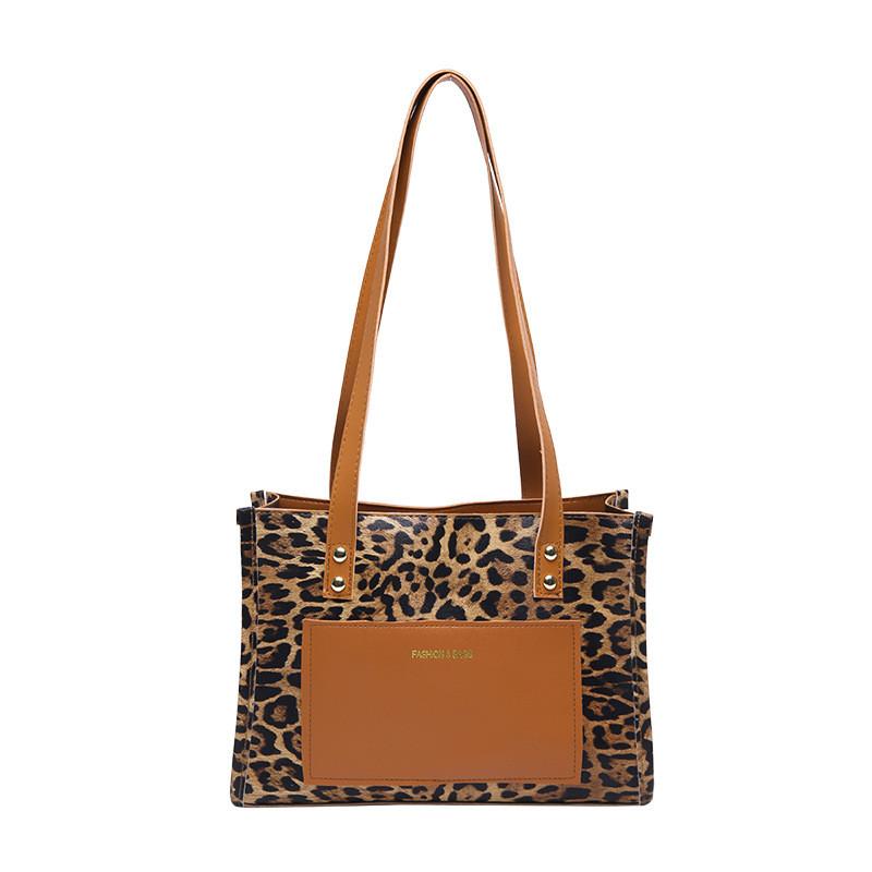 Print Leopard Fashionable Large Tote Bag For Women Stylish Pu Shoulder Handbag