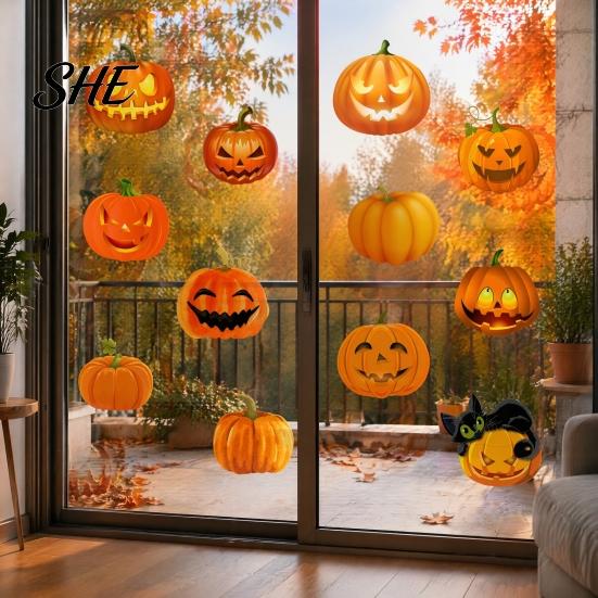 Versatile Fall Seasonal Decorations 3 Sheets Halloween Ghost Face Pumpkin Wall Sticker, Cute Black Cat Easy Peel And Stick Holiday Murals Decorative