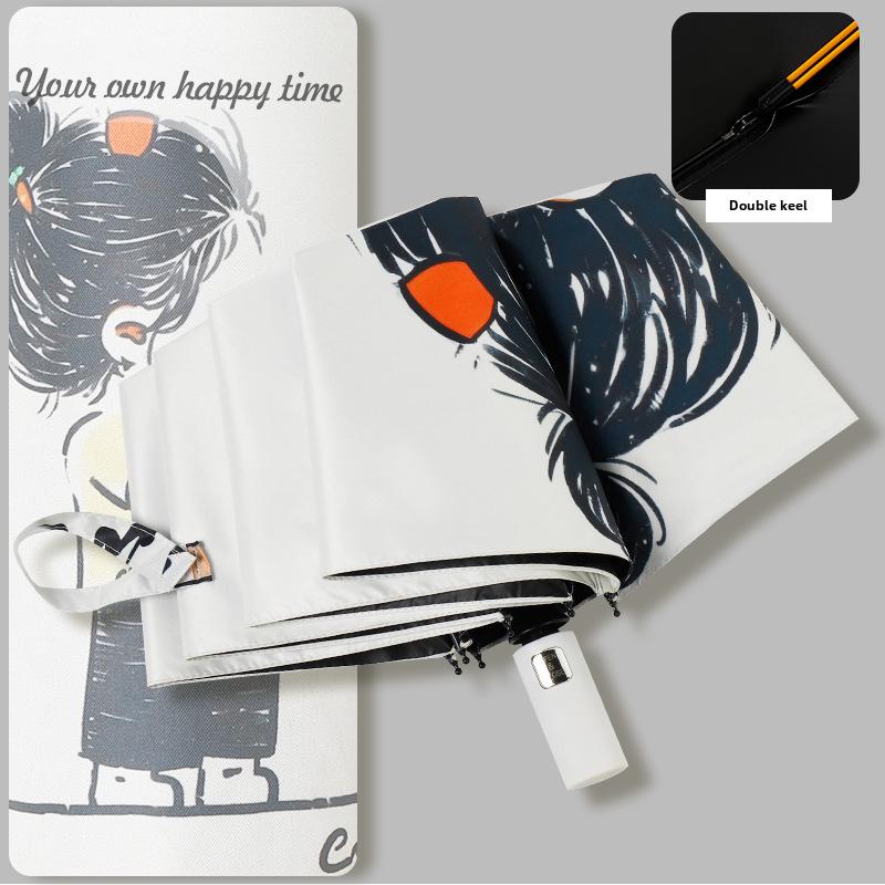 Складной черный пластиковый зонт двойного назначения с 8 спицами, автоматический, симпатичный