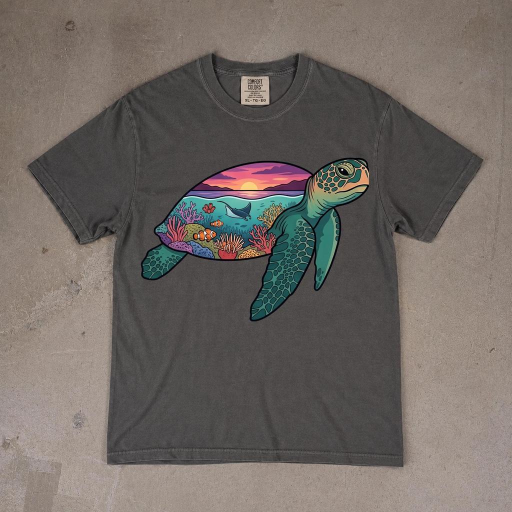 Vintage Ocean Life 90s Shirt, Sea Turtle Graphic Tee, Coastal Marine Wildlife Nature Beach Vacation Gift for Ocean Lovers, Animal Tee