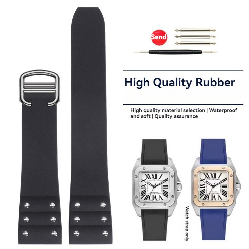 Высококачественный резиновый ремешок для часов Cartier Santos, ремешок для Santos 100 Series, черный, синий, водонепроницаемый браслет, ремень с раскладывающейся застежкой, 21 мм