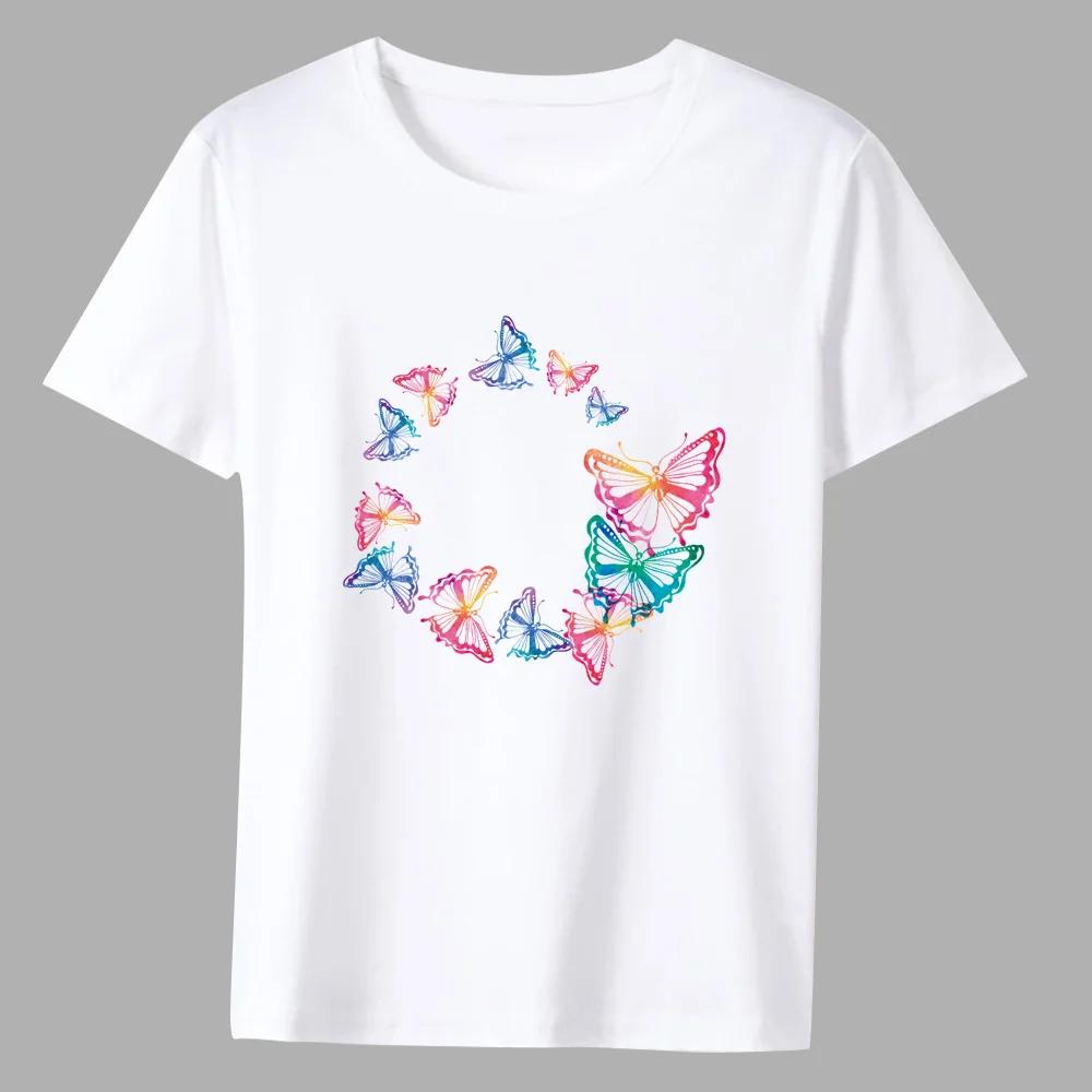 Мужская футболка Классическая серия с принтом бабочек Модная повседневная простая с круглым вырезом для работы Удобный белый мужской топ