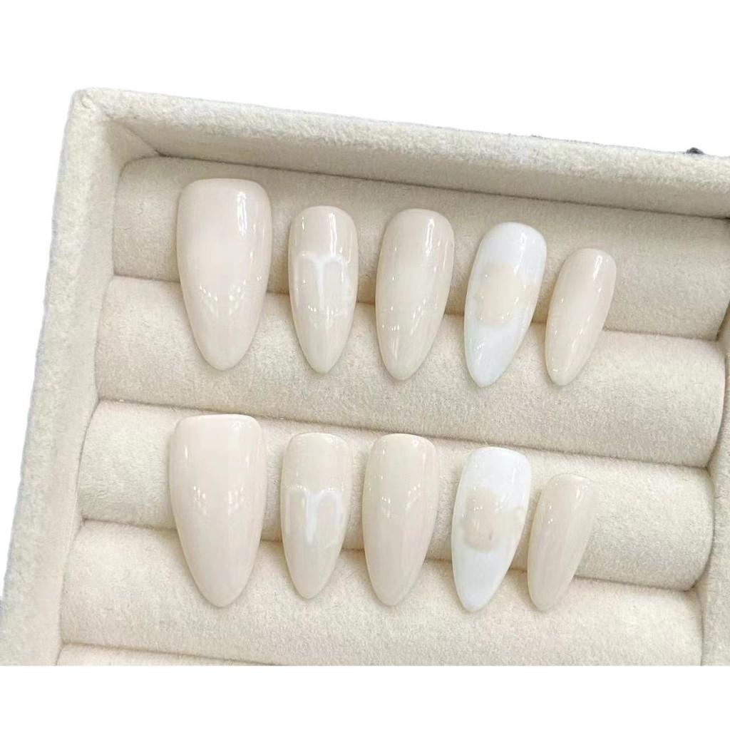 HANDMADE Artificial Nail Zodiac Signs - Virgo Almond Hand Painted White Phototherapy Nails Fake Nails Reusable and Removable Nails