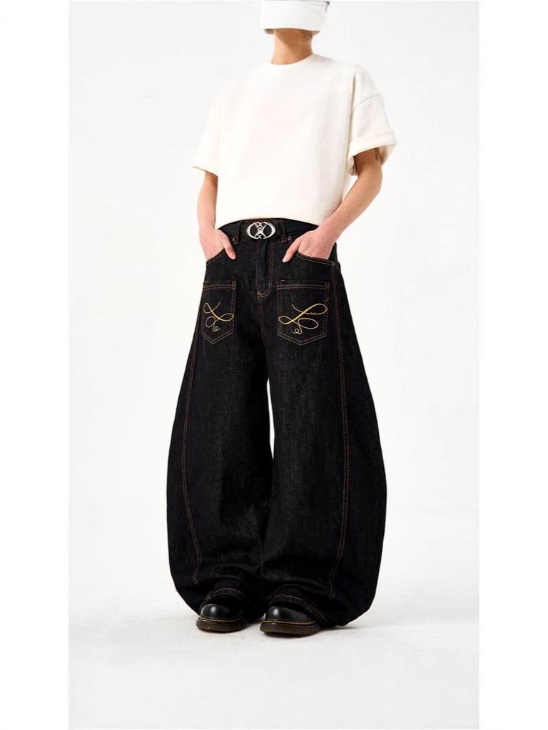 2025 Унисекс Ретро Вышитые Джинсы Деним Широкие Штанины - Защита от Проколов и Повседневный Стиль Коса