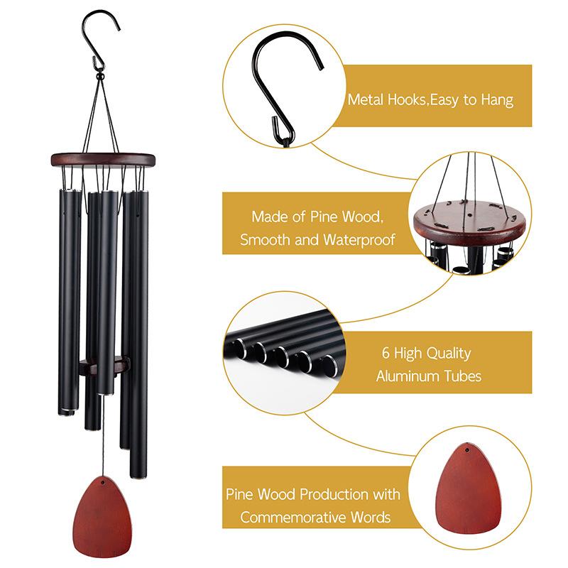 Metal Windchime Aluminum Windbell Wind Chimes 6 Tubes Chimes Home Decoration Craft Outdoor Garden Patio Notes Zen Meditation