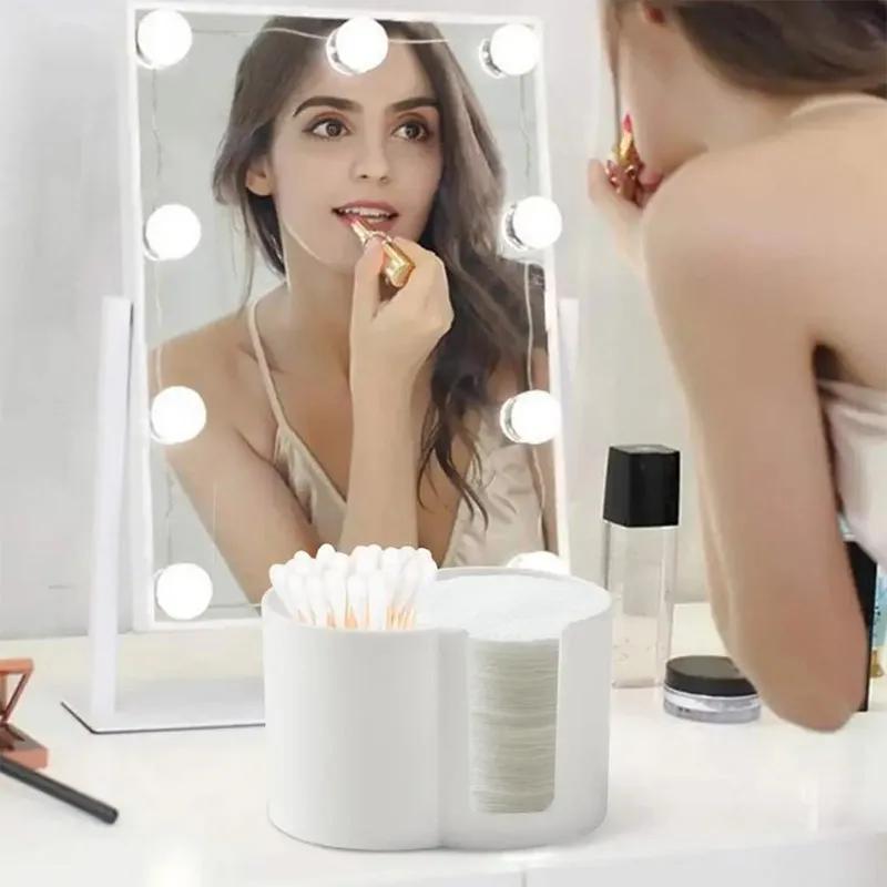 Cotton Round Pad Holder Powder Puff Storage Box Home Cotton Swab Box Makeup Organizer Dustproof Portable Durable Bathroom Jar