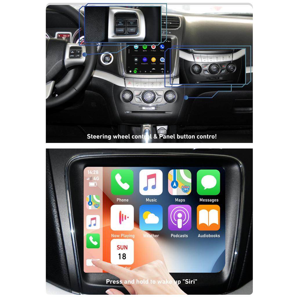 Sinairyu Wireless Apple CarPlay Android Auto Retrofit Kit Compatible for Fiat Freemont 500 500X 8.4'' Mirroring