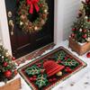 1pc Fluffy Christmas Deer Microfiber Bath Mat - Quick-Dry & Absorbent, Festive Holiday Design with Red Berries & Green Leaves