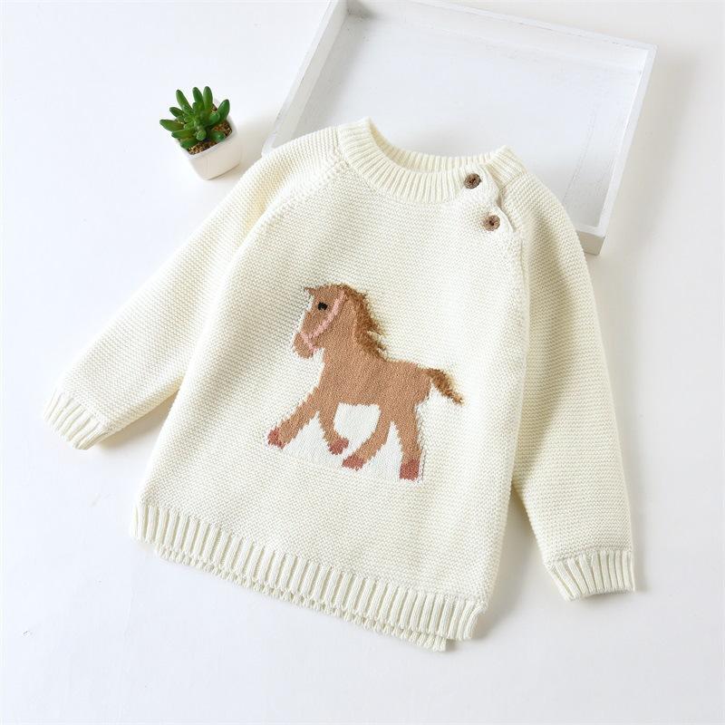 Девочки Осень и Зима Круглый вырез Длинный рукав Милый свитер Детский пуловер Теплые топы