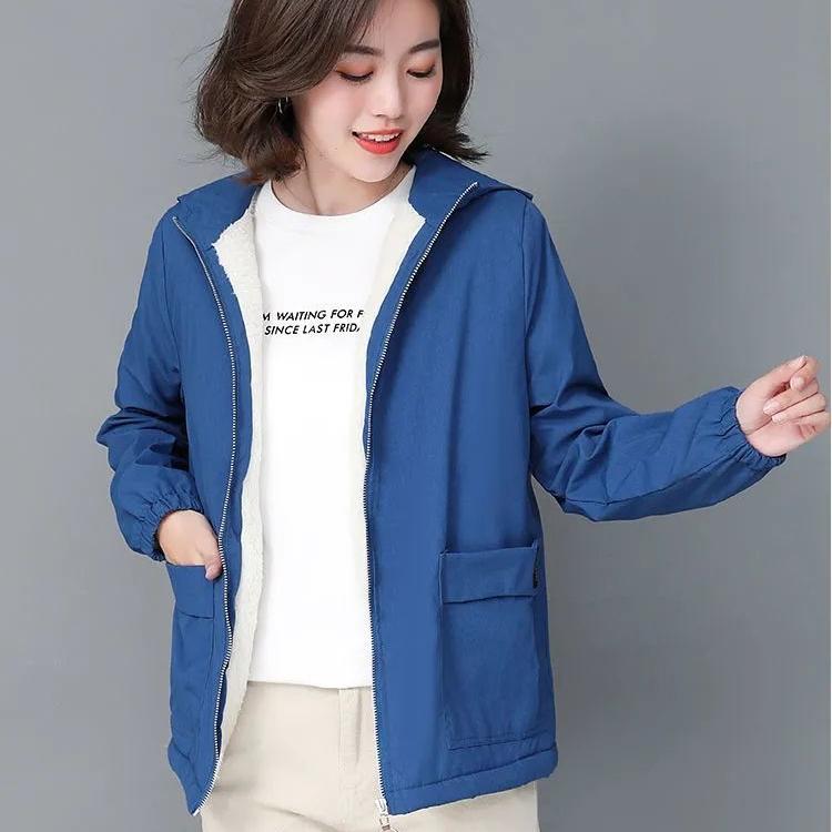 Женская флисовая куртка осень-зима короткая толстая теплая куртка на молнии свободное женское пальто с капюшоном размера плюс