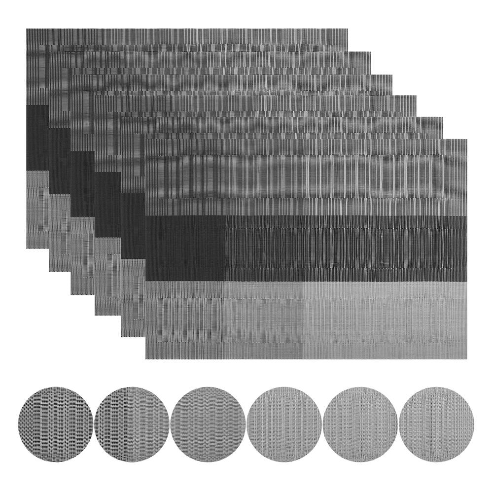 Набор из 6 подставок под приборы с подставками, черные подставки под стол, переплетенные виниловые, нескользящие, моющиеся, для обеденного стола, кухни, ресторана