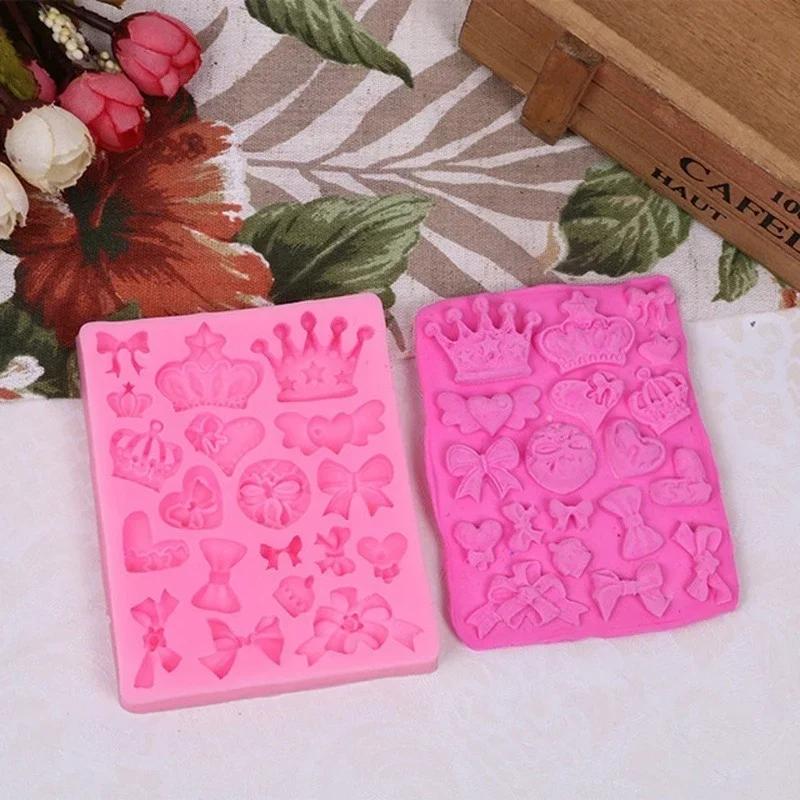 Creative Love Crown Cake Silicone Mold Bow Shaped Clay Mold Kitchen Chocolate Pastry Candy Baking Production Tool Accessories
