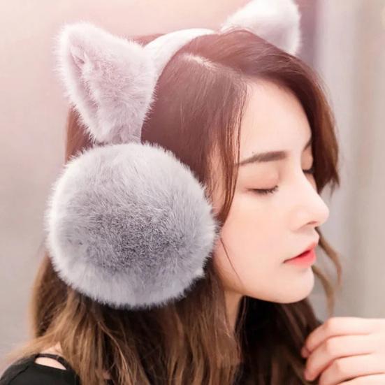 Winter Warm Earmuffs Super Soft Ultra-Thick Friendly To Skin Solid Color Women Earmuffs Ear Cover with Cat Ears