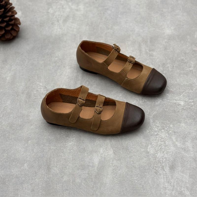 Туфли из натуральной кожи весна-лето винтажные женские туфли ручной работы с квадратным носком на плоской подошве из мягкой коровьей кожи