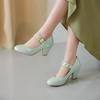 New Designer Shoes Women Mary Jane Round Toe Mid Heels Lady Shoes Chunky Heels Wedding Pumps Pink Yellow Women Shoes