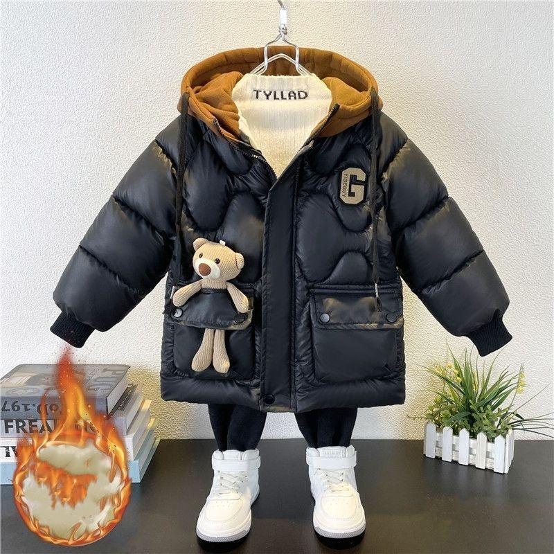Куртка на хлопковой подкладке для мальчиков, утепленная и бархатная, с капюшоном, куртка на хлопковой подкладке