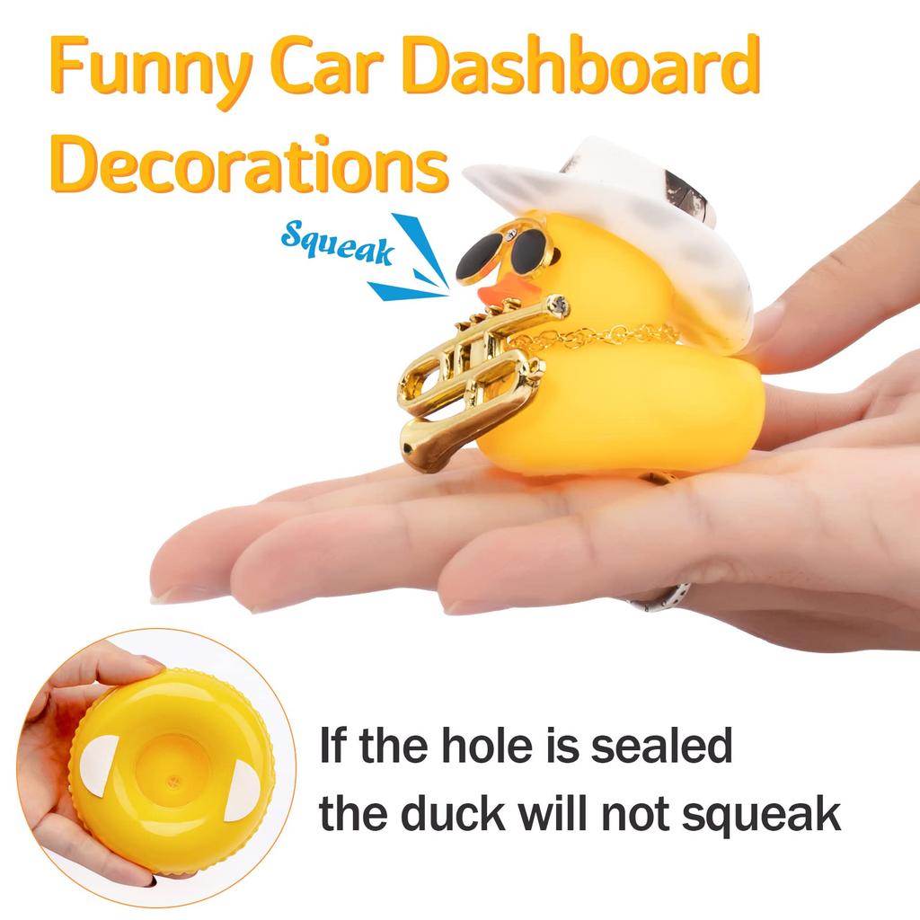 Car Duck Ornament Dashboard Decorations For Car Rubber Accessories With Sunglasses Hat Necklace Swim Ring And Mini Musical Instr