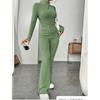 Women's Autumn and Winter Solid Color Knit Set, Long-sleeved High-neck Shirt + Wide-leg High-waisted Pants, Two-piece Set