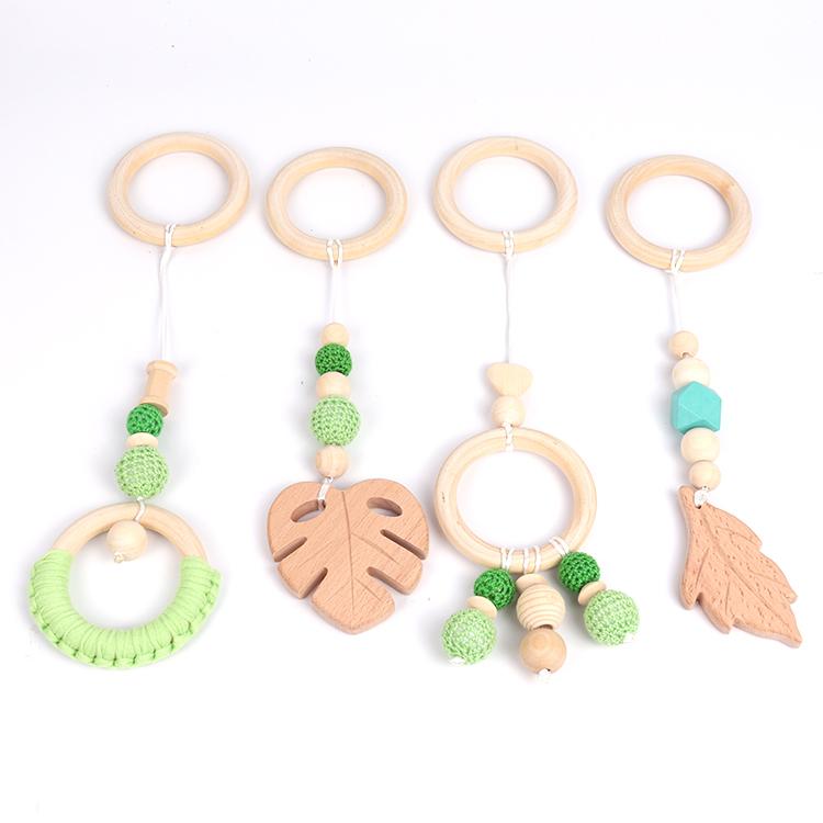 4 Pcs/set New Yarn Bead Baby Room Decoration Pendant Beech Teether Cotton Woven Wood Circle Teether Toy Set