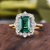 Huitan Geometric Square Green Cubic Zirconia Rings for Women Gold Color Luxury Trendy Engagement Wedding Party Accessory Jewelry