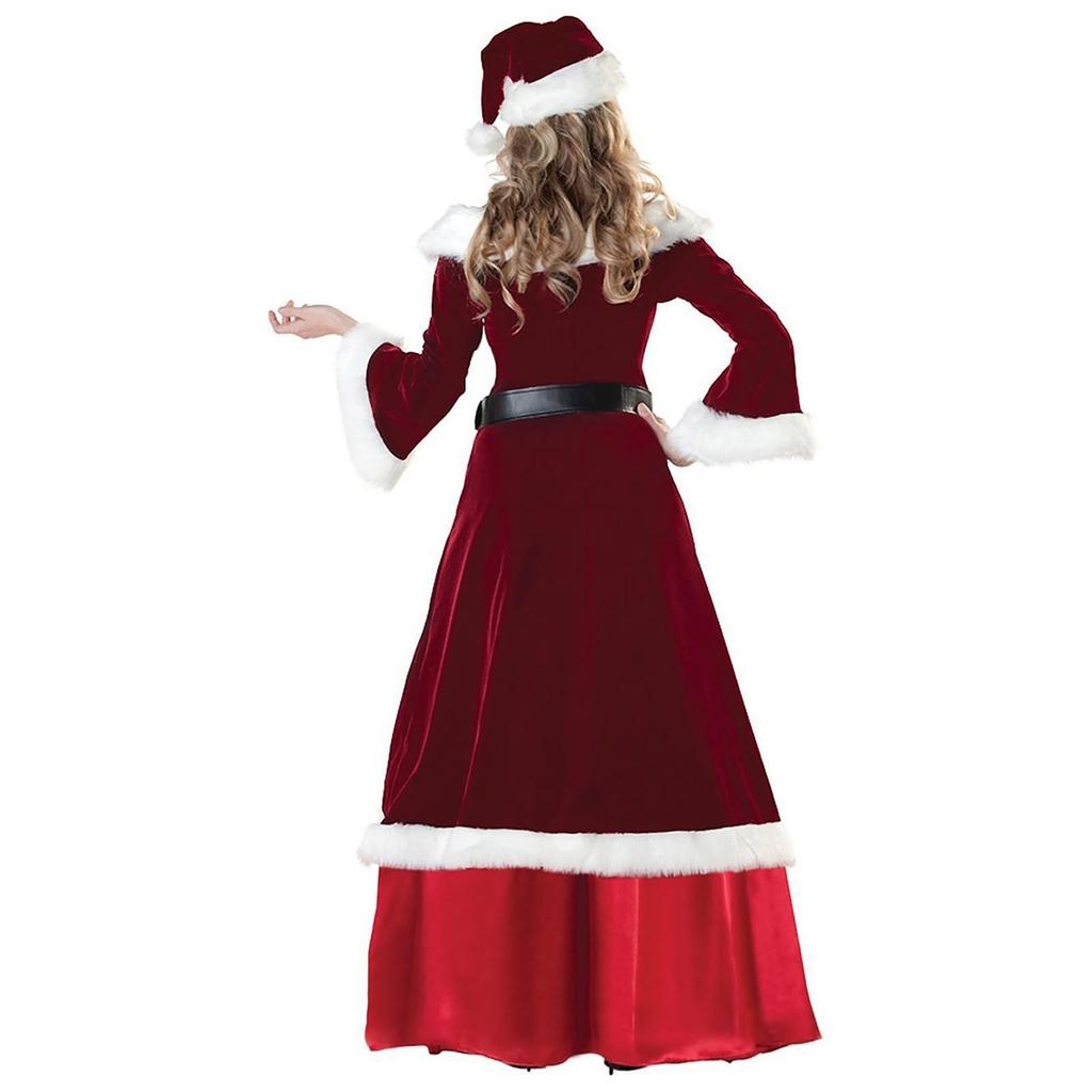 Женский рождественский костюм, красное трикотажное плюшевое платье принцессы на пуговицах с длинными рукавами