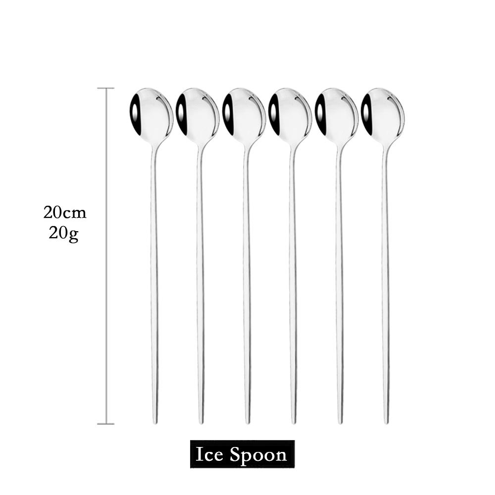 Набор столовых приборов с длинной ручкой для мороженого, красочная столовая ложка, барные ложки, набор столовых приборов для сока, кофе, кухонные принадлежности