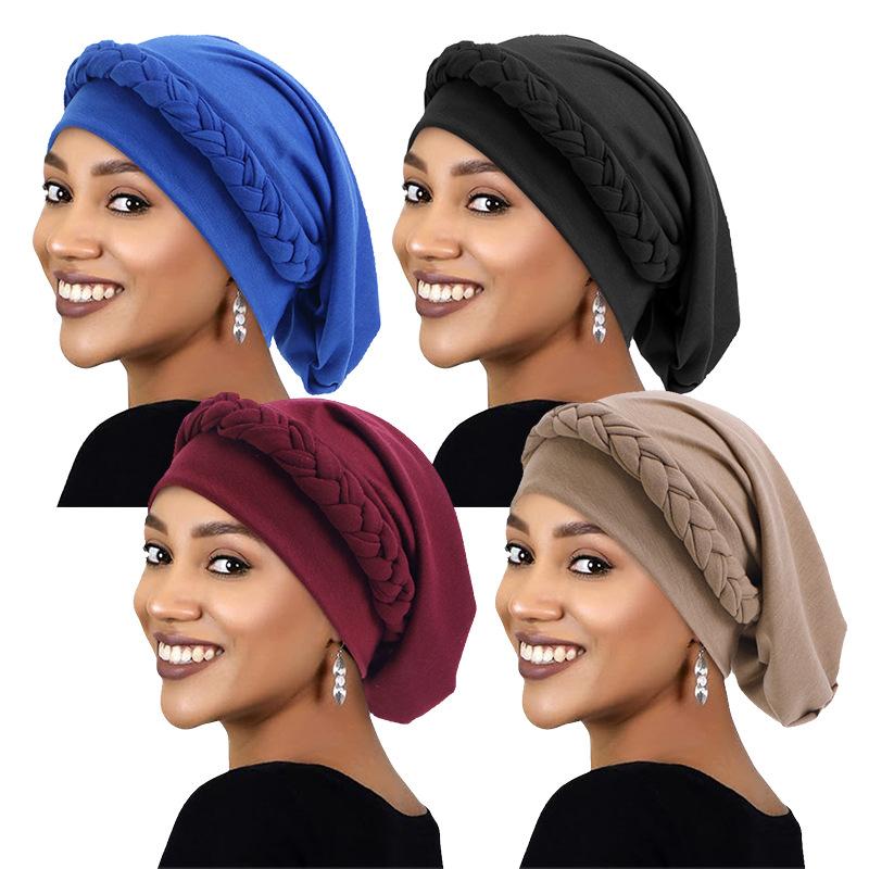 European And American Solid Color Elastic Ethnic Style Bag Head Cap, Twist Braid Chemotherapy Cap, Confinement Cap Jdt-429C