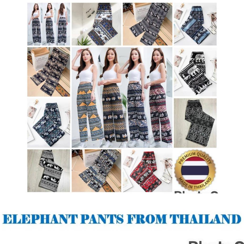 Long Elephant Pants Adjustable Elastic High Waistband Strap Loose Leg Women Print Thailand Casual Streetwear Beach Bohemian Retro Vintage