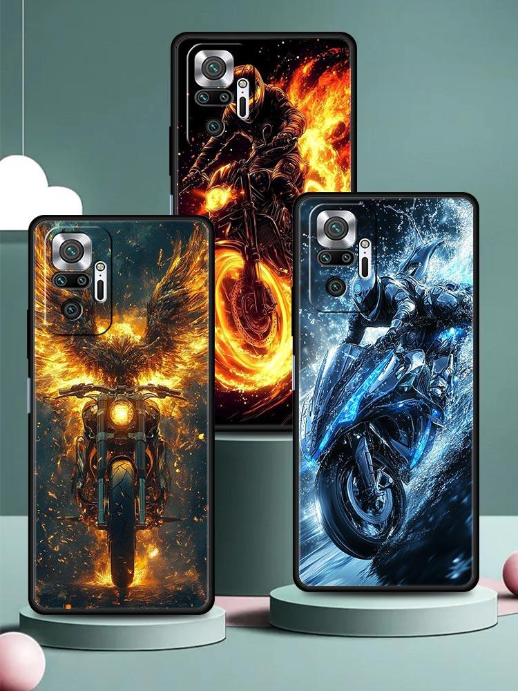 Motorcycle Phone Case Cover for Redmi 14C 10C Note 15 14 13 12 10 11 K40 Pro Plus 5G Soft TPU Shockproof Shell Fundas Capas Bags