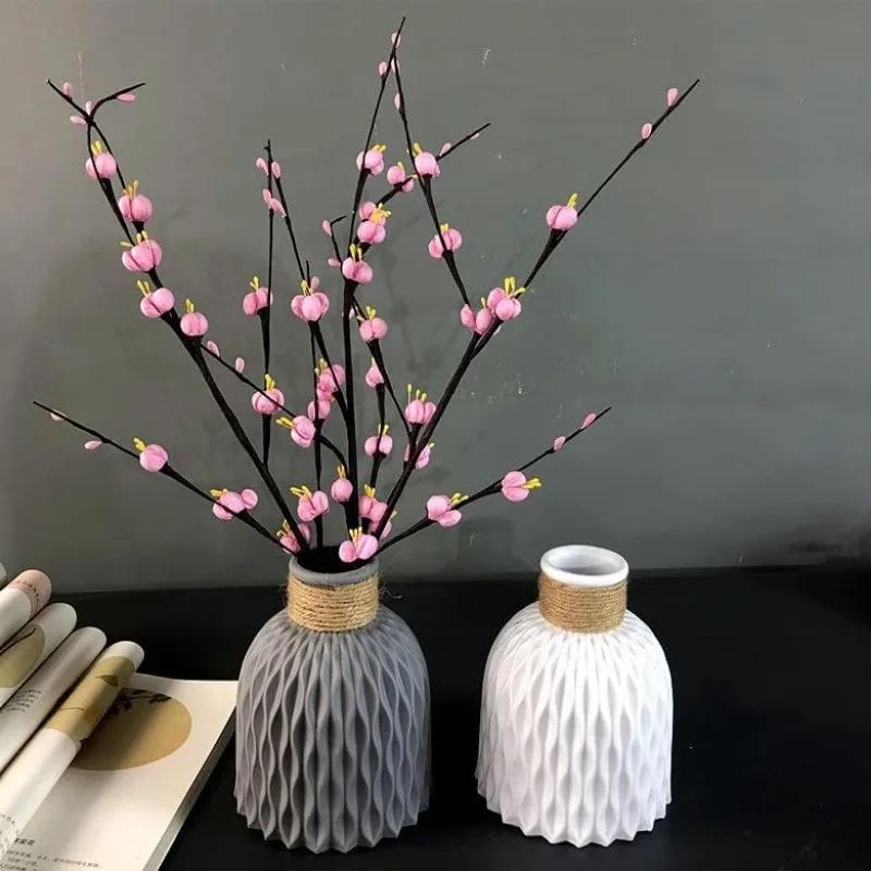 Plastic Vase-Simple, Elegant and Beautiful,Suitable for Family Living Room Office Flower Arrangement(White, Beige, Grey, Pink)