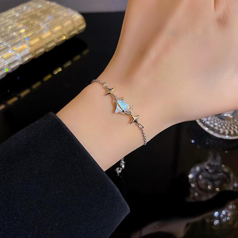 Браслет Y2K Синее Персиковое Сердце с Цирконами для Женщин Простой Хрустальный Крест Звезда Неправильный Геометрический Браслет Эстетичные Украшения