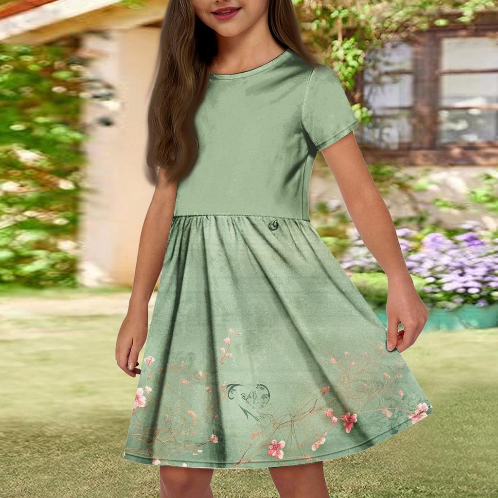 Летнее платье для девочек, однотонное платье без рукавов с принтом и карманом, повседневное платье, вечернее платье с короткими рукавами