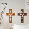Intertwined Heart Cross Wall Decoration Handmade Wooden Double Hollow Love Heart Faith Prayer Cross Home Office Wall Art Ornament