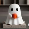 Хэллоуин Домашний Декор Призрак Пьет Кофе Фигурка, 3D Печатная Милая Белая Держащая Кружку Товары для Вечеринки Статуэтка, Жуткое Украшение для Баров, Столешниц,