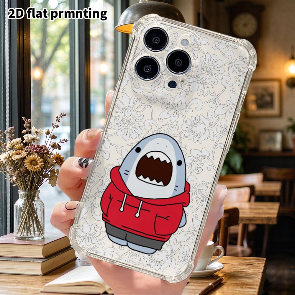 Чехол для телефона: 2D плоский, подходит для iPhone 18 17 16 15 14 13 Pro, прозрачный защитный чехол с четырьмя углами, маленькая акула, рождественские и хэллоуинские подарки