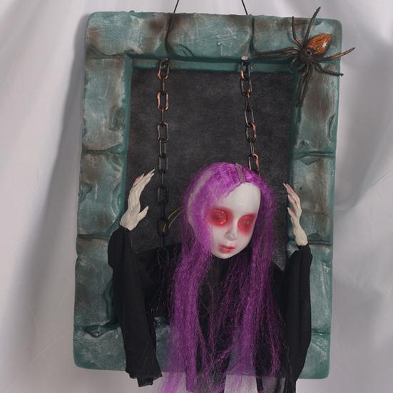 Animated Halloween Decoration Hanging Skull/Ghost/Pumpkin Man Prisoner with Light-up Eyes And Spooky Sounds for Home Porch Party Haunted House Decor