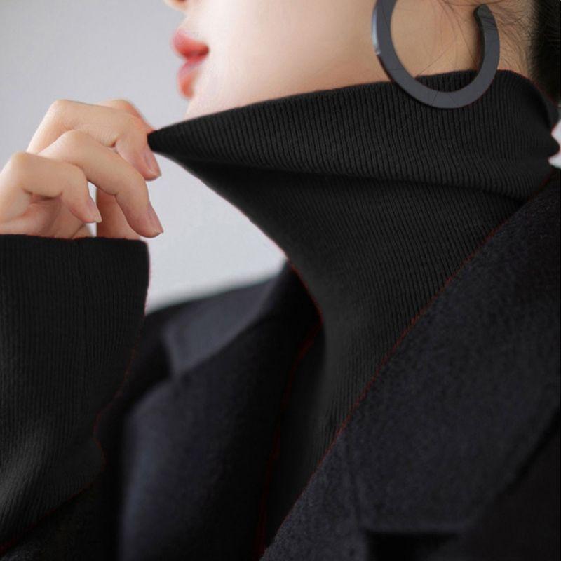Womens Warm Knit Turtleneck Sweater With Fleece Lining Slim Fit Long Sleeve Top Winter