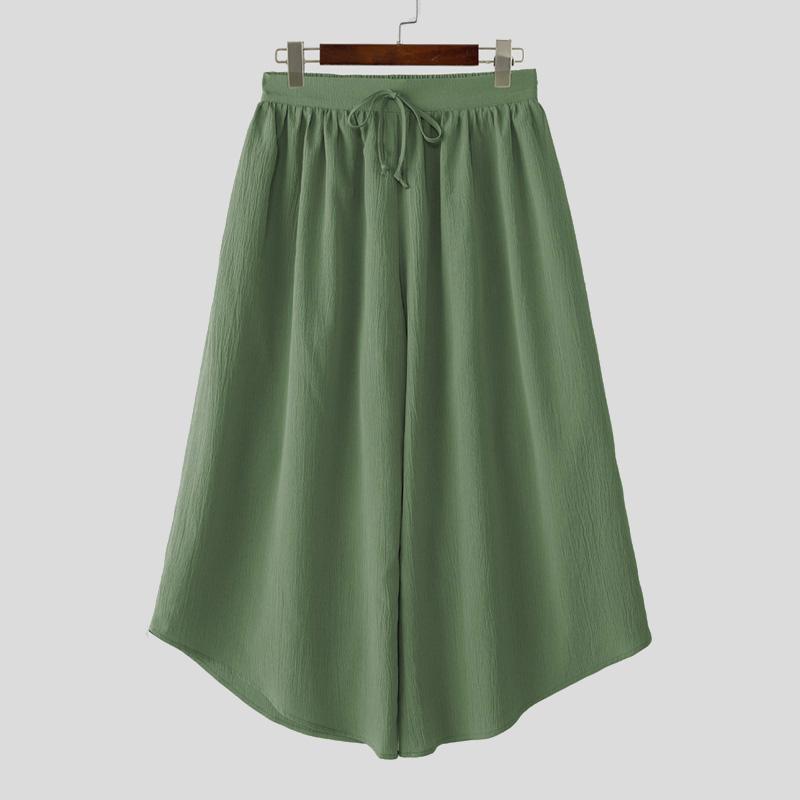 INCERUN Винтажные мужские эластичные брюки с завязками на талии, однотонные, с текстурой нерегулярного цвета, укороченные, свободные