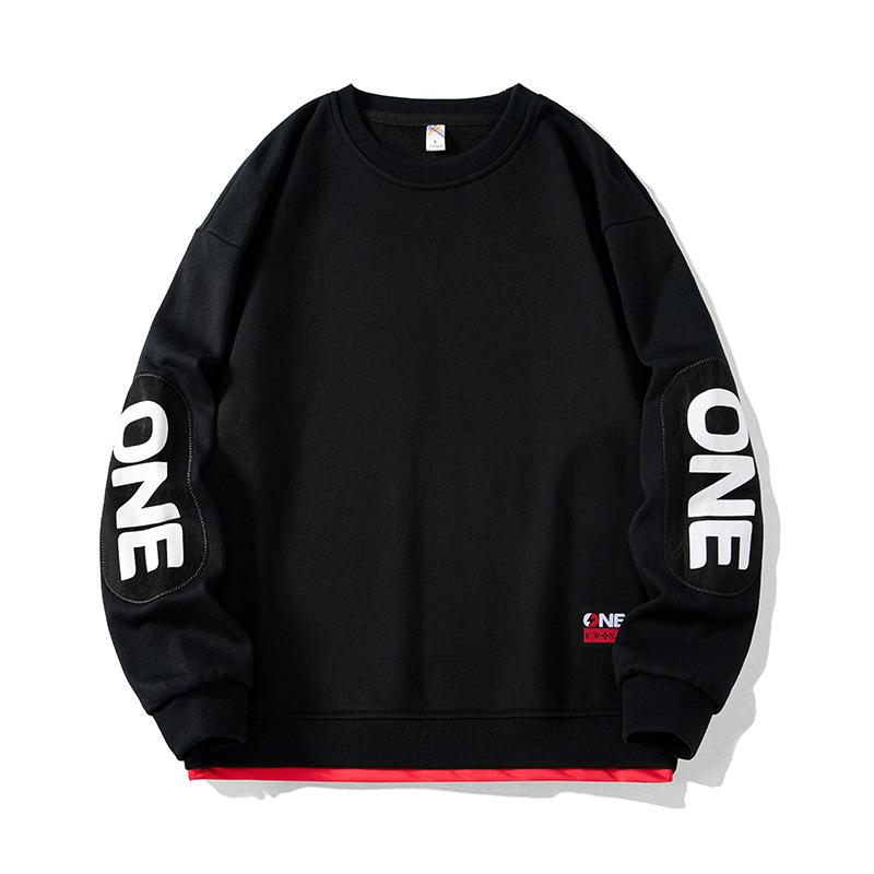 Большой размер свитер мужской весна и осень новый свободный длинный рукав футболка свободный тренд плюс толстый низ рубашка мужской