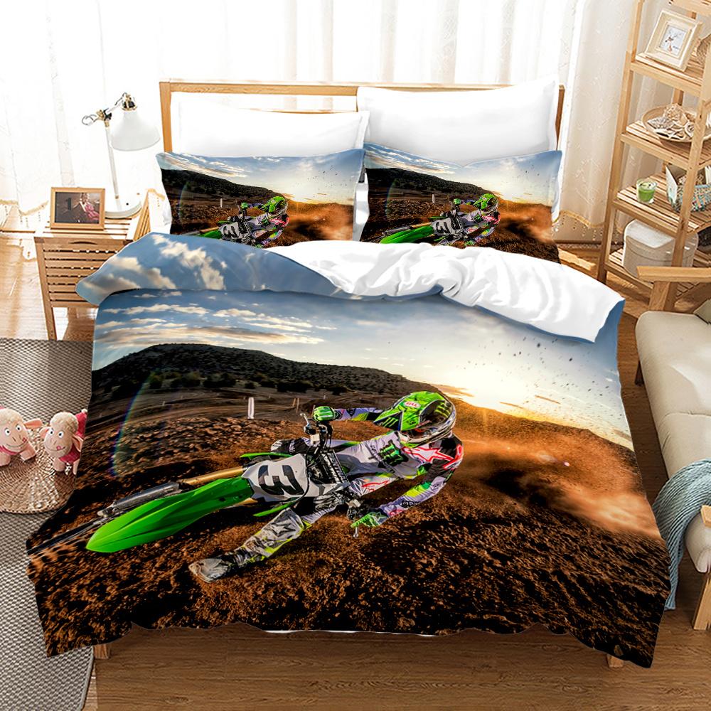 Dirt Bike Duvet Cover Motocross Bedding Set For Boy Motorcycle Rider Bedding Set King Polyester Comforter Cover With Pillowcase