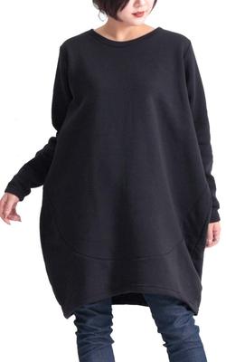 Золотая туника Japan Plus Size Cocoon Long Size 3L для женщин, на флисовой подкладке, с рукавами, suri-3212, Черная,
