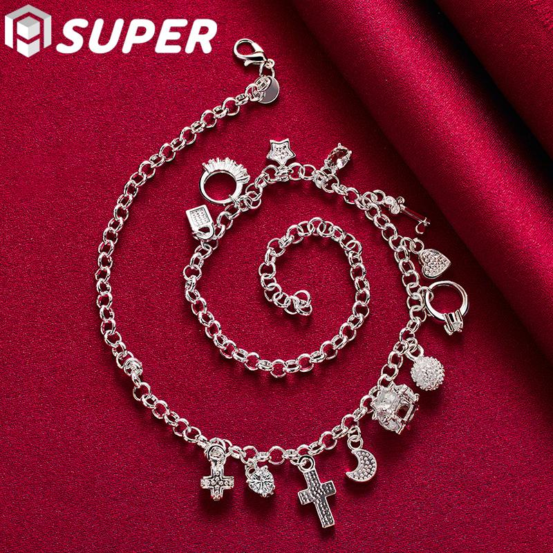 925 Sterling Silver AAA Zircon Key Lock Stars Necklace Jewelry